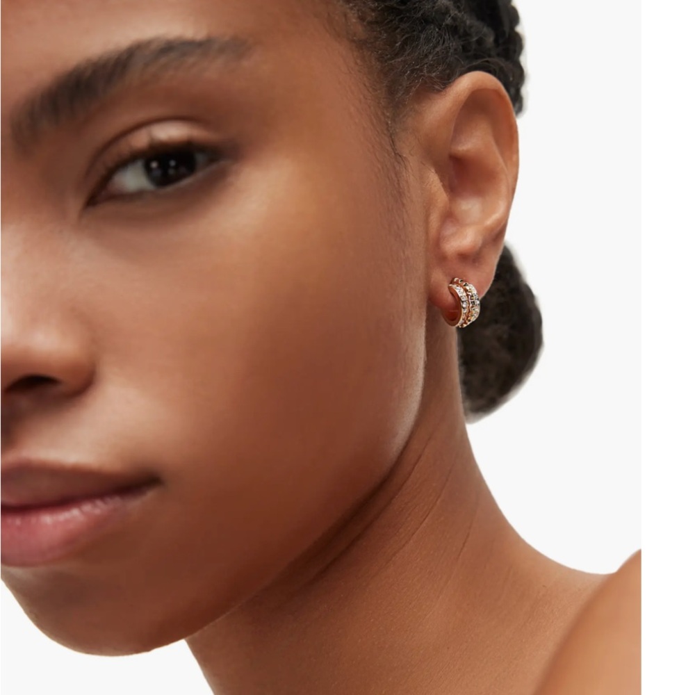 All Saints Pyramid Stud Crystal Huggie Earrings New
